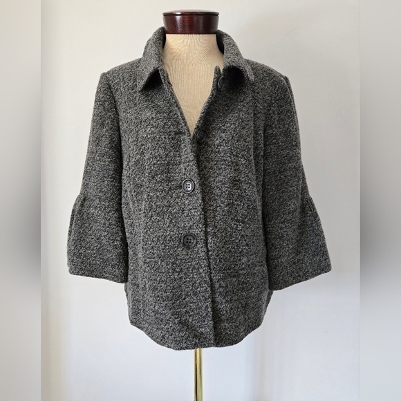 OLSEN EUROPE Virgin Wool Grey 3/4 Sleeve Sweater. Size 14 - Picture 7 of 12